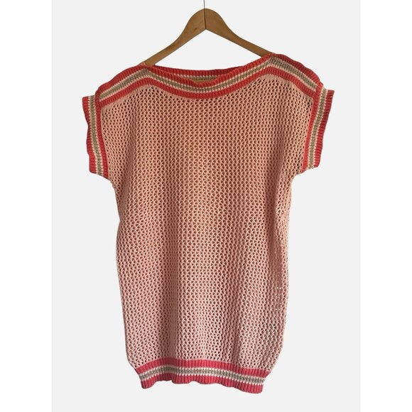 Blugirl Blumarine 100% Cotton Pink Gold Metallic Open Knit Top  - Italy - Picture 1 of 6